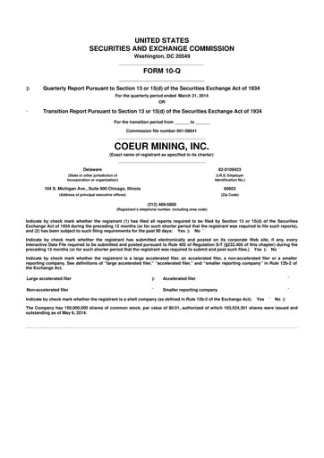 Vorschaubild Coeur Mining
 10-Q Quartalsbericht 2014 