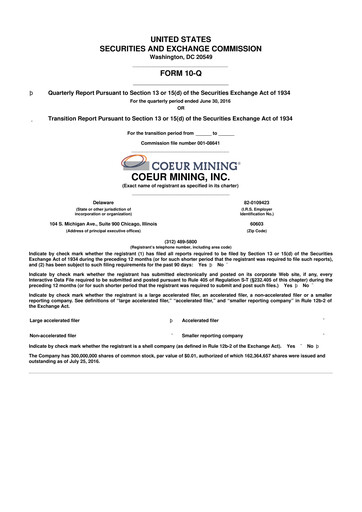 Vorschaubild Coeur Mining
 10-Q Quartalsbericht 2016 