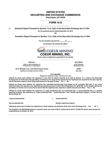 Vorschaubild Coeur Mining
 10-Q Quartalsbericht 2016 