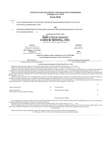 Thumbnail Coeur Mining
 10-K Annual Report 2017