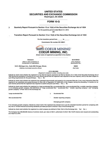 Vorschaubild Coeur Mining
 10-Q Quartalsbericht 2017 