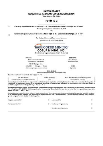 Vorschaubild Coeur Mining
 10-Q Quartalsbericht 2019 