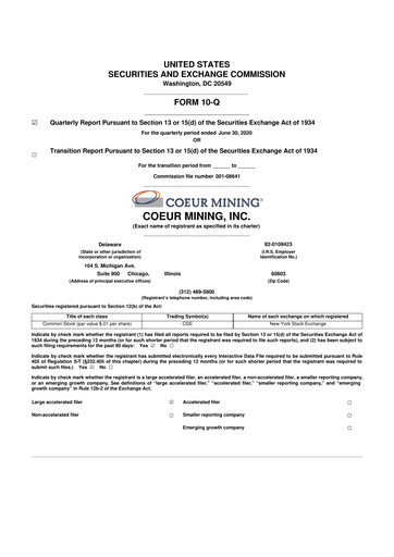 Vorschaubild Coeur Mining
 10-Q Quartalsbericht 2020 