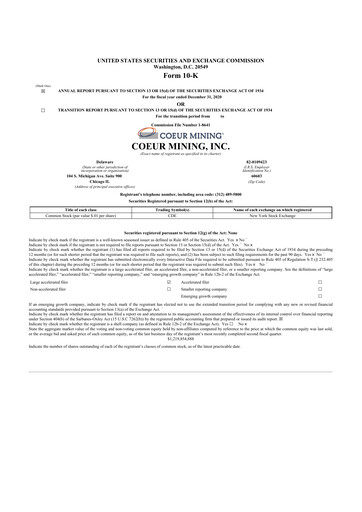 Thumbnail Coeur Mining
 10-K Annual Report 2020