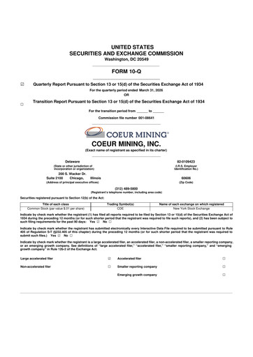 Thumbnail Coeur Mining
 10-Q Quarterly Report FY 