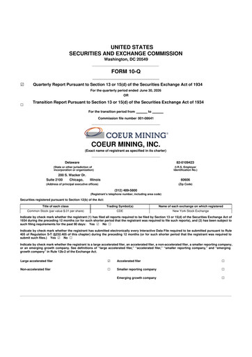 Miniature Coeur Mining
 10-Q Rapport trimestriel 2026 