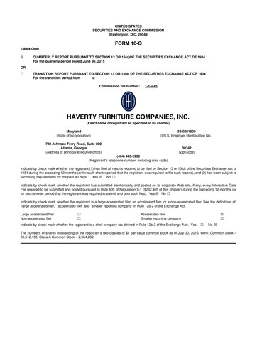 Thumbnail Havertys 10-Q Quarterly Report FY2015 