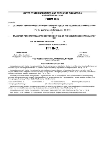 Thumbnail ITT 10-Q Quarterly Report FY2018 