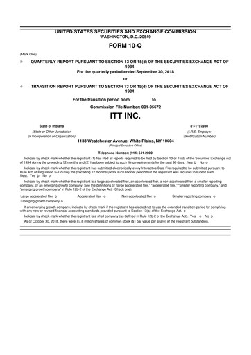 Thumbnail ITT 10-Q Quarterly Report FY2018 