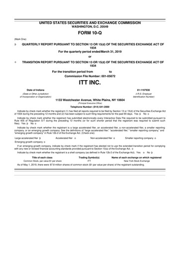 Thumbnail ITT 10-Q Quarterly Report FY2019 