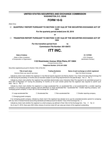 Thumbnail ITT 10-Q Quarterly Report FY2019 