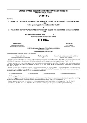 Thumbnail ITT 10-Q Quarterly Report FY2019 