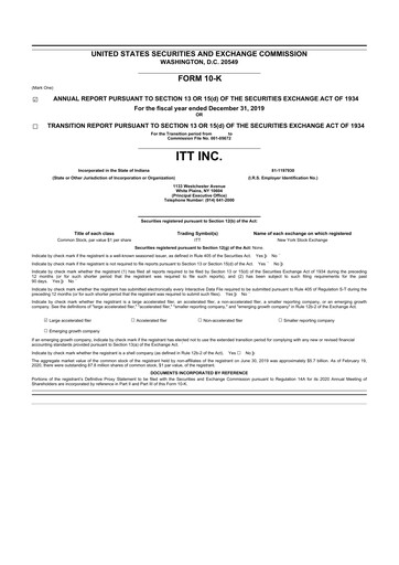 Thumbnail ITT 10-K Annual Report 2019