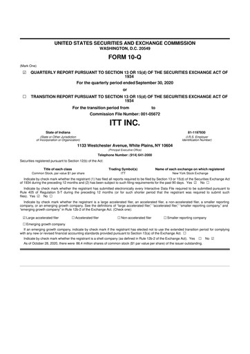 Thumbnail ITT 10-Q Quarterly Report FY2020 