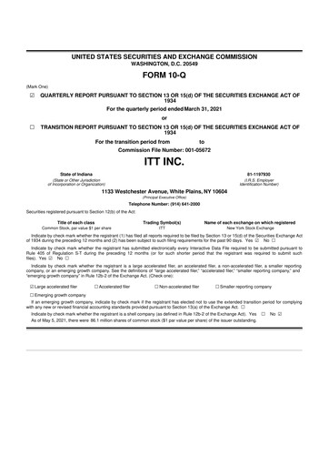 Thumbnail ITT 10-Q Quarterly Report FY2021 