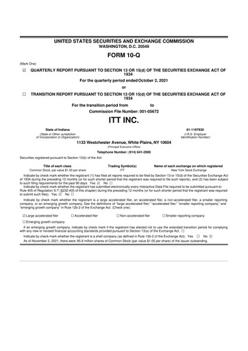 Thumbnail ITT 10-Q Quarterly Report FY2021 