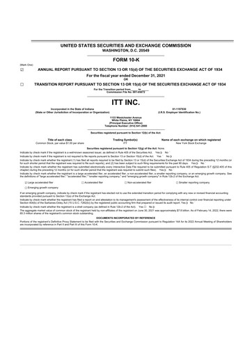 Thumbnail ITT 10-K Annual Report 2021