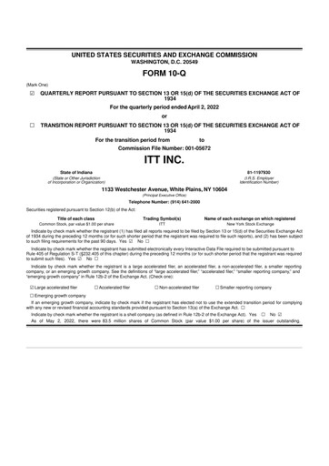 Thumbnail ITT 10-Q Quarterly Report FY2022 