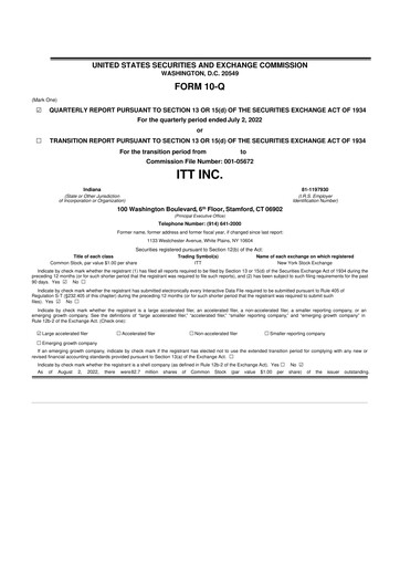 Thumbnail ITT 10-Q Quarterly Report FY2022 