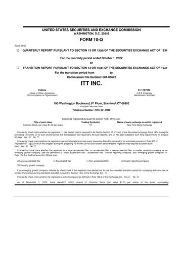 Thumbnail ITT 10-Q Quarterly Report FY2022 