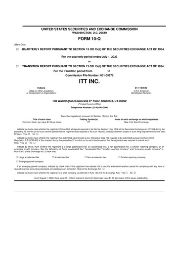 Thumbnail ITT 10-Q Quarterly Report FY2023 