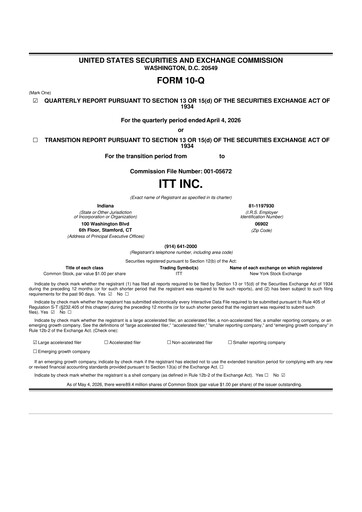 Thumbnail ITT 10-Q Quarterly Report FY 