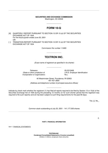 Miniature Textron 10-Q Rapport trimestriel  