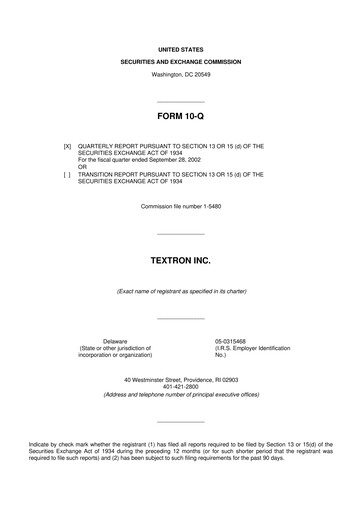 Miniature Textron 10-Q Rapport trimestriel  