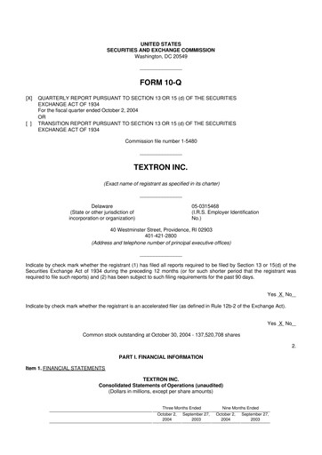 Miniature Textron 10-Q Rapport trimestriel  