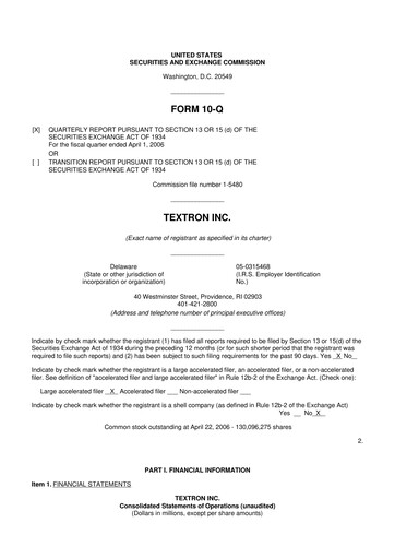 Miniature Textron 10-Q Rapport trimestriel  