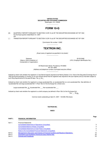 Miniature Textron 10-Q Rapport trimestriel  