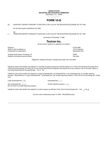 Miniature Textron 10-Q Rapport trimestriel  