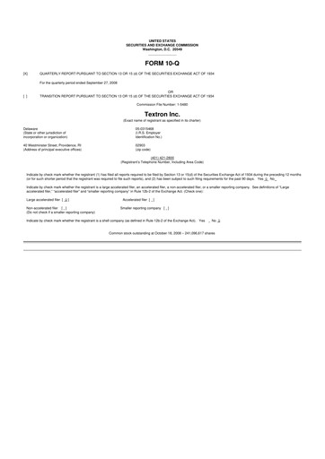 Miniature Textron 10-Q Rapport trimestriel  