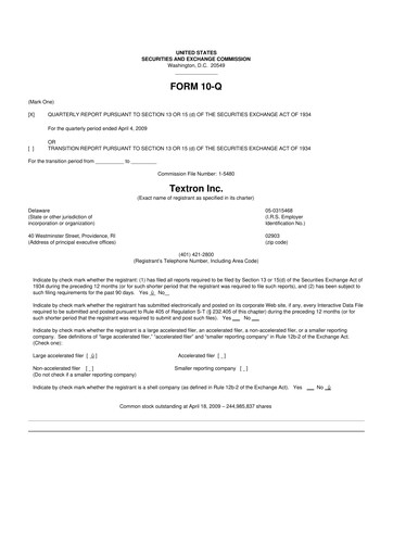 Miniature Textron 10-Q Rapport trimestriel  
