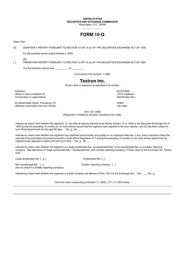 Miniature Textron 10-Q Rapport trimestriel  