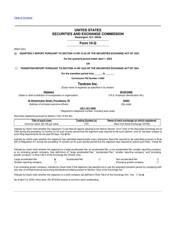 Miniature Textron 10-Q Rapport trimestriel 2023 
