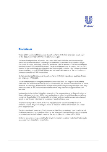 Miniature Unilever 20-F Rapport annuel 2023