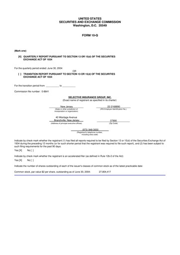 Thumbnail Selective Insurance 10-Q Quarterly Report FY 