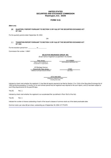 Thumbnail Selective Insurance 10-Q Quarterly Report FY 
