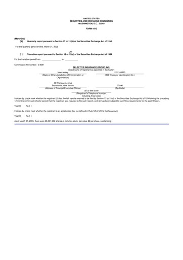 Thumbnail Selective Insurance 10-Q Quarterly Report FY 