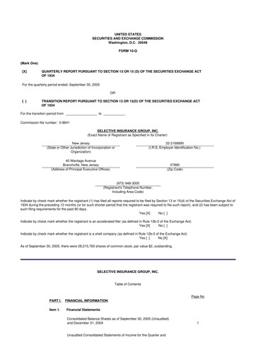 Thumbnail Selective Insurance 10-Q Quarterly Report FY 