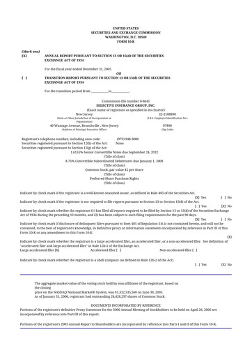 Thumbnail Selective Insurance 10-K Annual Report 