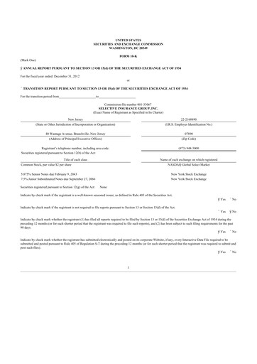 Thumbnail Selective Insurance 10-K Annual Report 2012