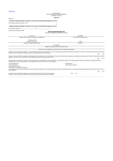 Thumbnail Selective Insurance 10-Q Quarterly Report FY2017 