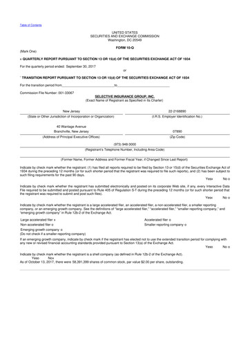 Thumbnail Selective Insurance 10-Q Quarterly Report FY2017 