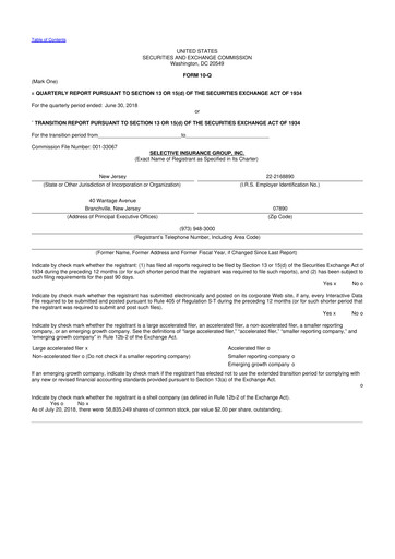 Thumbnail Selective Insurance 10-Q Quarterly Report FY2018 