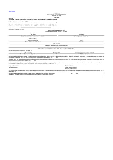 Thumbnail Selective Insurance 10-Q Quarterly Report FY2019 