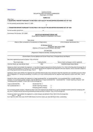 Thumbnail Selective Insurance 10-Q Quarterly Report FY2020 
