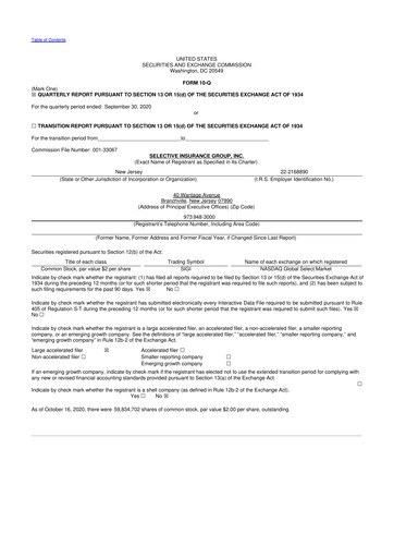 Thumbnail Selective Insurance 10-Q Quarterly Report FY2020 