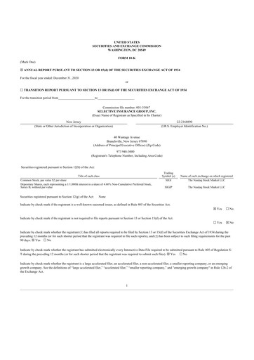 Thumbnail Selective Insurance 10-K Annual Report 2020